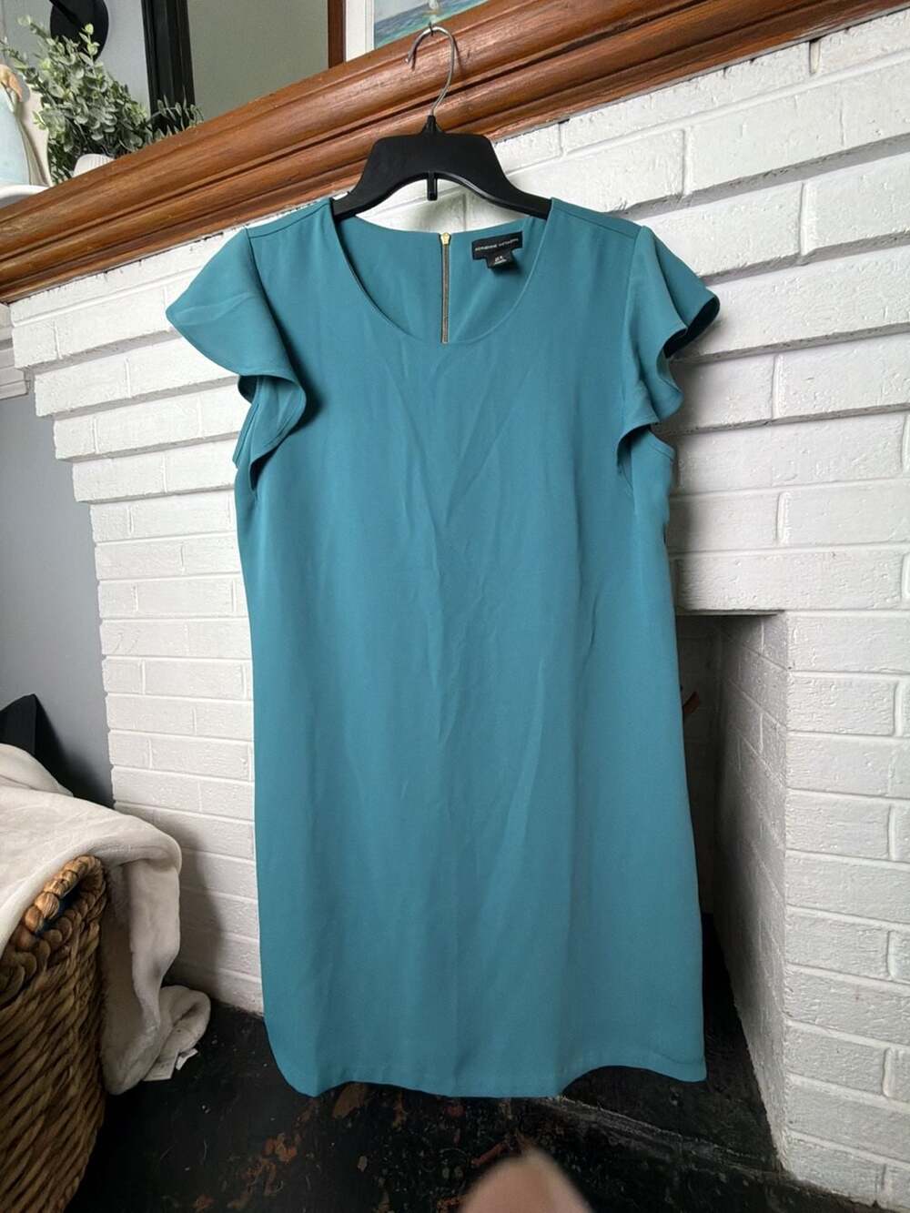 Adrienne Vittadini Teal Flutter Sleeve Shift Dress Size 8